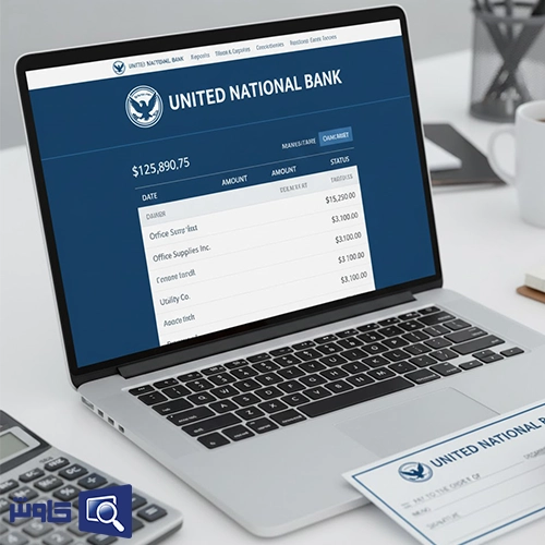 تصویری از صفحه بانکداری اینترنتی یا فرم چک بانکی برای نمایش حساب بانک در سیستم حسابداری